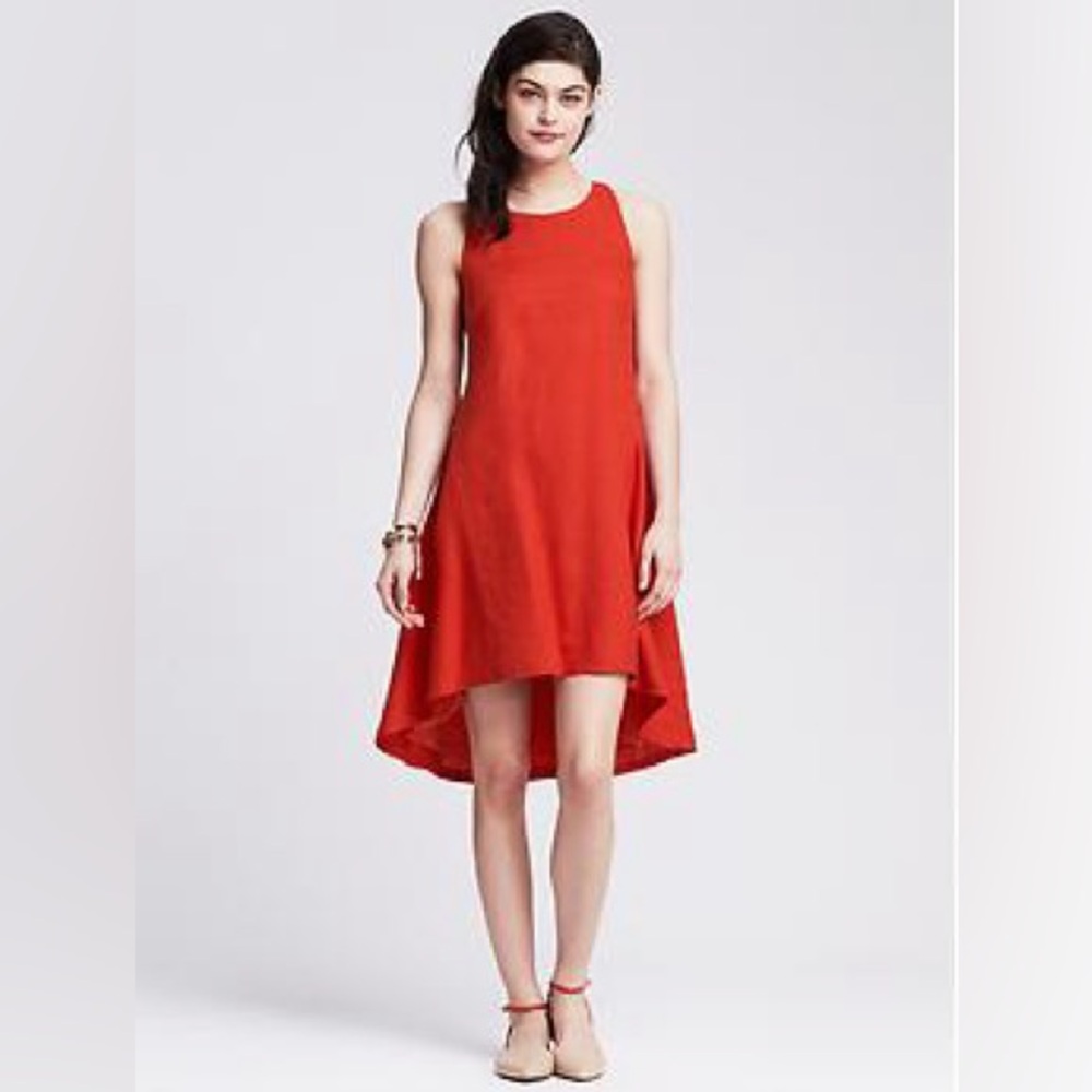 Banana Republic Red Sleeveless Linen High-Low Dress